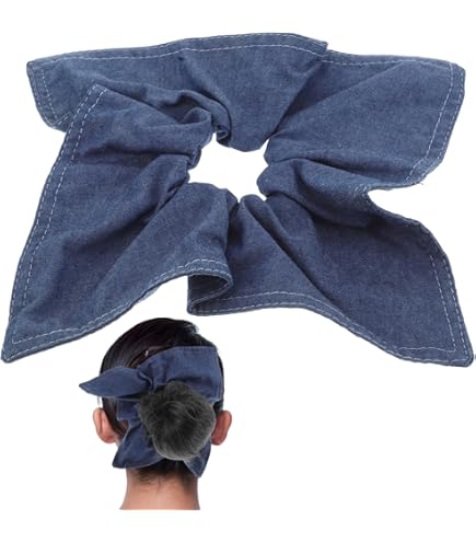 2pcs Denim Blue Headband and Scrunchie Set Amazon.com : Blue Jean Hair Scrunchies Blue Denim Hair Ring  main image 4