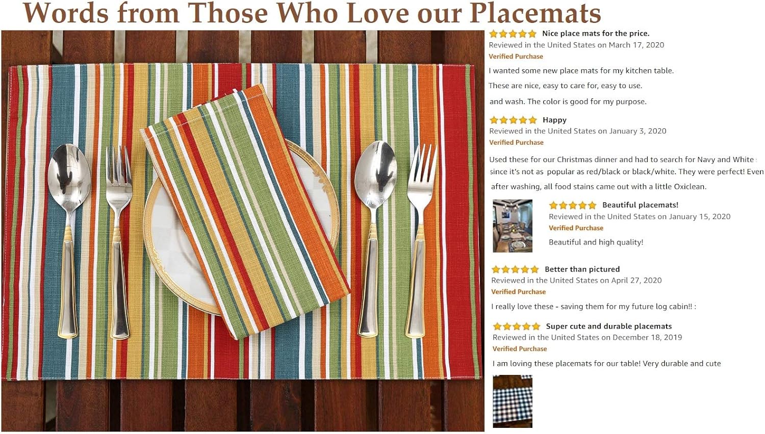 Ruvanti Placemats for Dinning Table .100% Cotton Woven (13x19 “) Place mats Set of 6. Red & Fall Multi Stripe Woven Table Mats Farmhouse Spring Cloth Tablemats for Christmas/Thanksgiving Dinners.: Home & Kitchen
