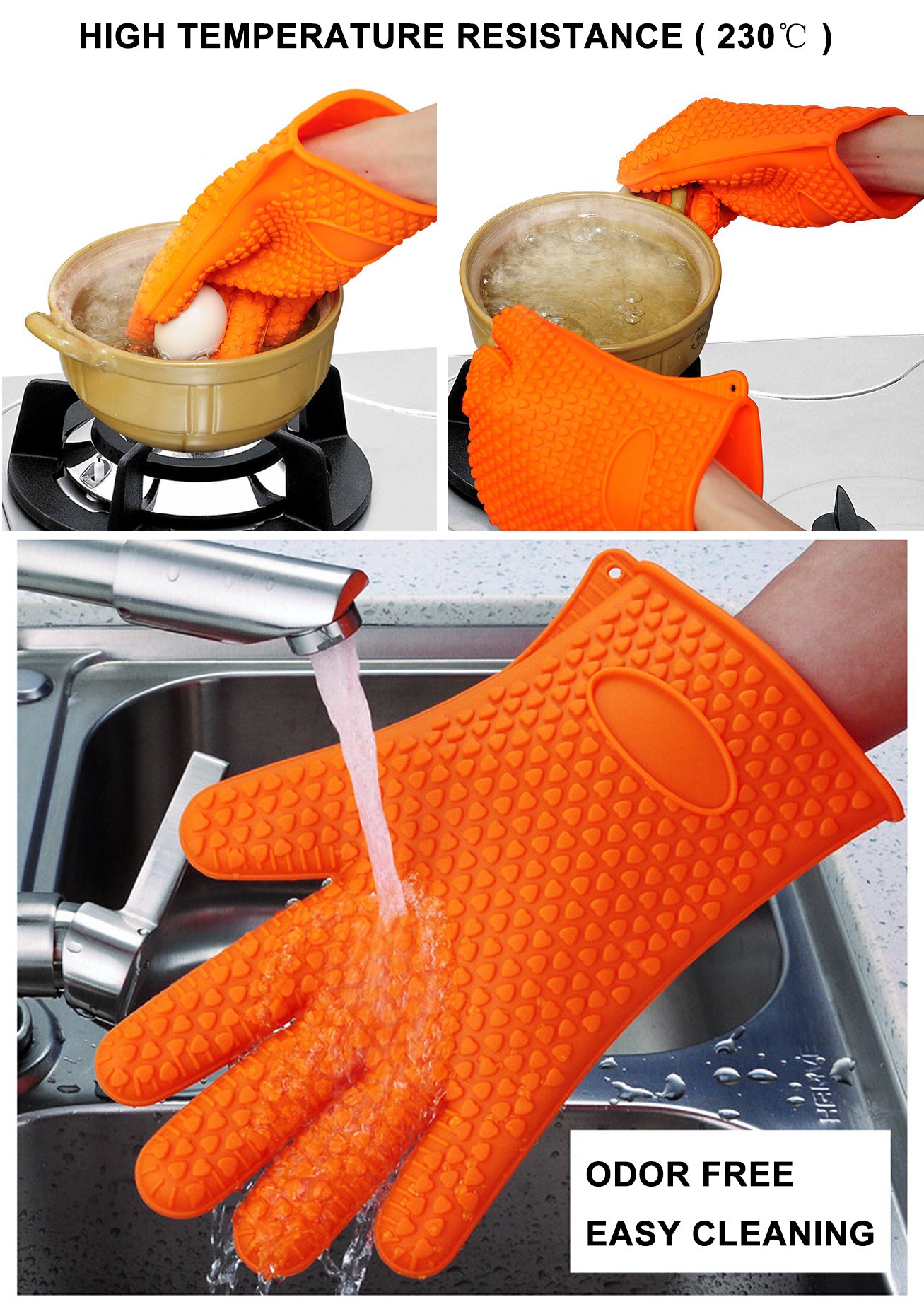 XCOOK Oven BBQ Gloves Heat Resistant Waterproof Non-Slip Cooking Baking Cleaning Silicone Gloves