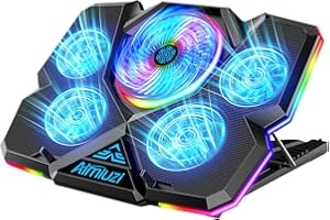 AIMIUZI Laptop Cooling Pad, Gaming Laptop Cooler with 5 Quiet Fans and Colorful RGB Light(One Click colse), Laptop Fan Cooling Pad Fits 12-17 Inch Laptop, USB Port Powered, 7 Adjustable Height