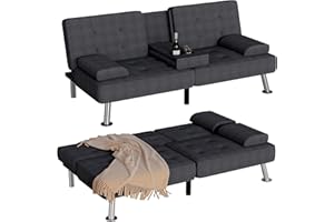 Homall Futon Sofa Bed, Futon Couch with Removable Armrests, Adjustable Recliner Sleeper Sofa Bed with Dual Cup Holders for Living Room, Apartment, Office (Fabric, Black)