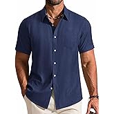 COOFANDY Mens Button Down Shirt Short Sleeve Casual Shirts Summer Beach Textured Shirts with Pocket
