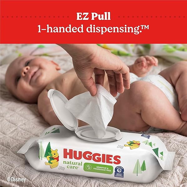 BABY WIPES, HUGGIES NATURAL CARE SENSITIVE BABY DIAPER WIPES, UNSCENTED, HYPOALLERGENIC, 1 FLIP-TOP PACKS (56 WIPES TOTAL)