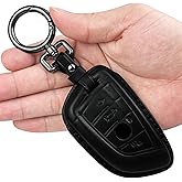 Tukellen for BMW Genuine Leather Key Fob Cover with Keychain Shell for BMW 230i 330i 430i 440i 530e 530i 540i 740i 745e 750i M2 M235i M240i M3 M340i M4 X1 X2 X3 X4 X5 X6 X7-Black