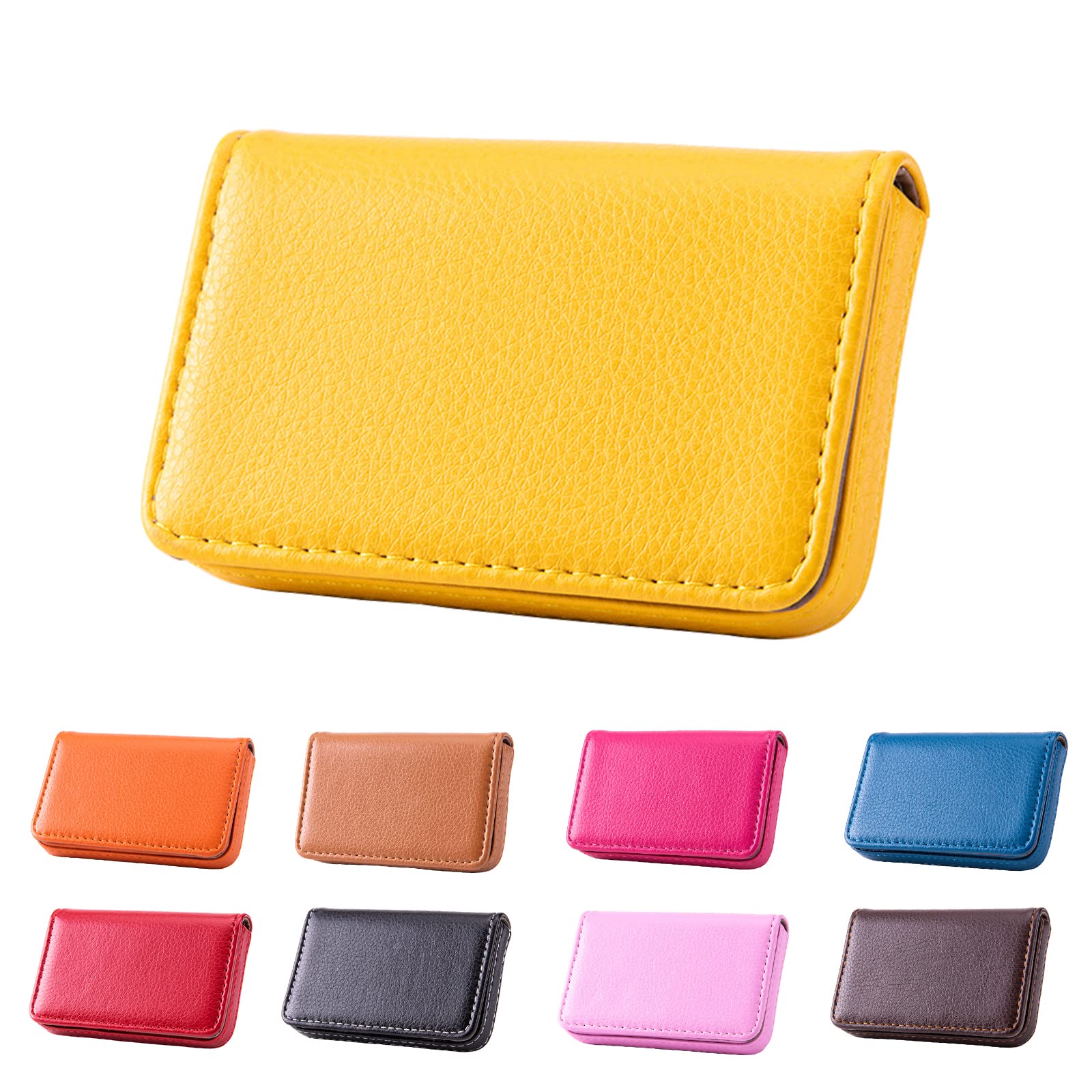Waylipun Business Card Holder, PU Leather Business Card Case, Business Card Holder for Purse, Business Name Card Case for Men & Women, Magnetic Shut (Yellow)