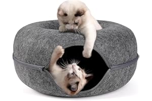 JMMTAAG Large Cozy Cat Tunnel Bed with Sturdy Zipper Design, Scratch-Resistant and Hand Washable Interior, Ideal cat Tunnels for Indoor Cats up to 25lbs, Dark Grey (24x24x11inches)