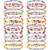 yesaior 24Pcs Teacher Appreciation Bracelets Gift Bulk Meaningful Thank You Teacher Gift Adjustable Clay Beaded Stackable Str