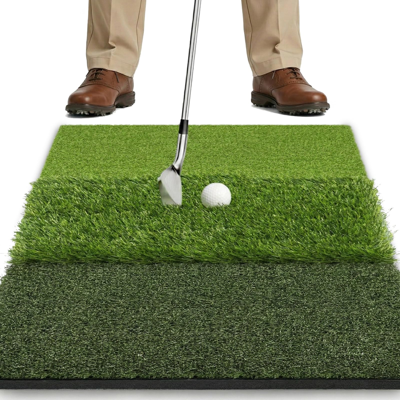 SAPLIZE 30"x15" Foldable 3-in-1 Golf Hitting Mat, Tight Lie, Rough and Fairway for Driving, Chipping, and Putting Training, Portable Golf Practice Tri-Turf Grass Mat