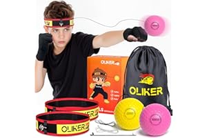 OLIKER Boxing Reflex Ball for Kids, 2 Levels Boxing Ball with 2 Adjustable Headbands and 1 Pair Gloves Perfect for Reaction, Punching Speed, Fight Skill and Hand Eye Coordination Training