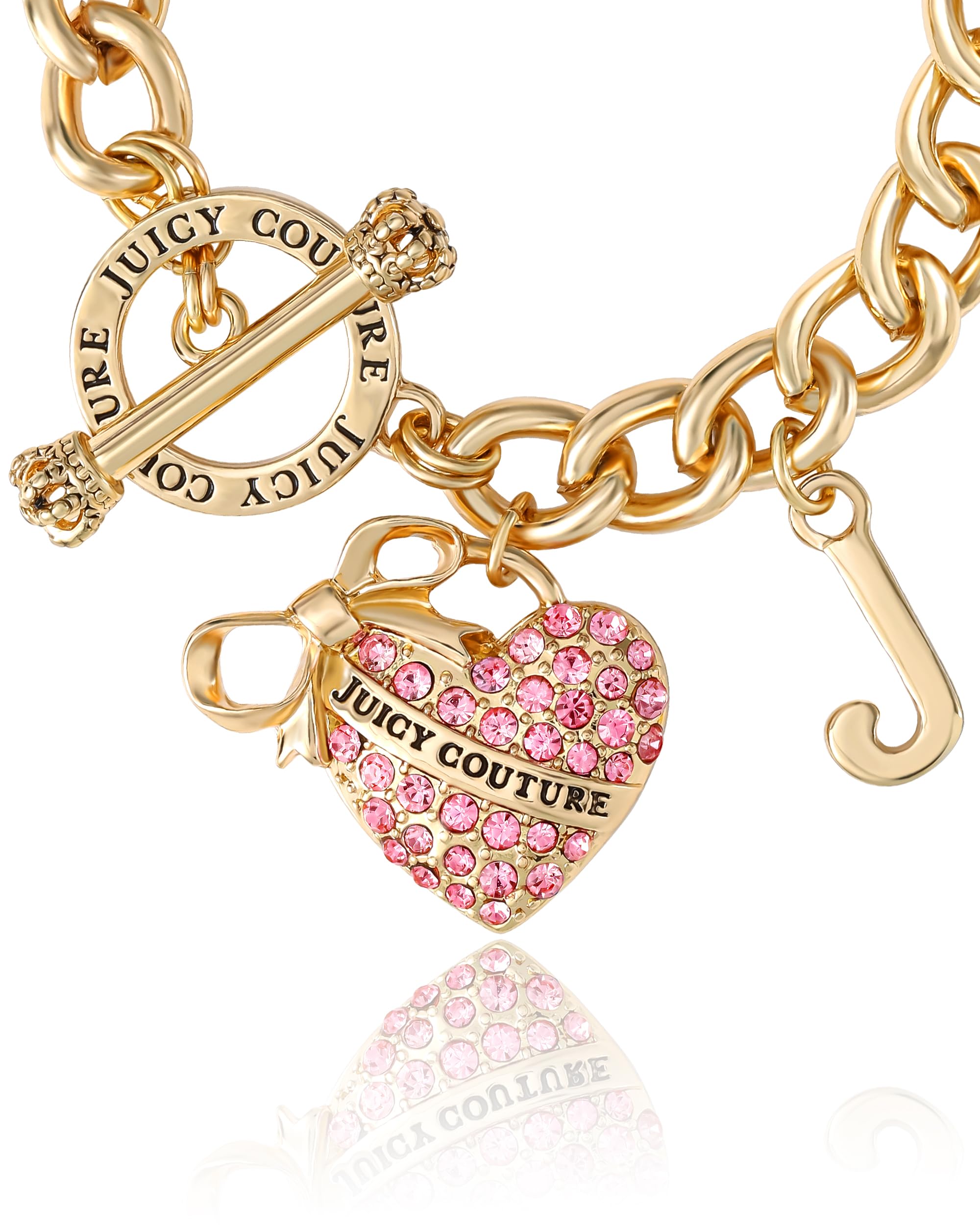 Juicy Couture Pink Stone Heart Bracelet for Women, 7.5