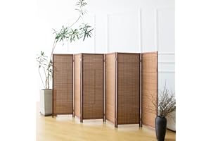 Furnnylane 6 Panel Room Divider Short Folding Screen Divider,Double Sided Bamboo Panel Divider for Room Separation,Brown,47.2" H x 92.1" W