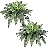 Galebeiren Artificial Ferns for Outdoors, Set of 2 Bouquets 33" Diam Large Fake Ferns Faux Boston Fern Bush Plant for Indoors Home Garden Porch Windowsill Entrance Farmhouse Decor Arrangement