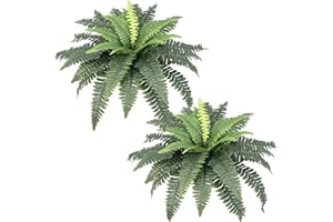 GALEBEIREN Artificial Ferns for Outdoors, Set of 2 Bouquets 33" Diam Large Fake Ferns Faux Boston Fern Bush Plant for Indoors Home Garden Porch Windowsill Entrance Farmhouse Decor Arrangement