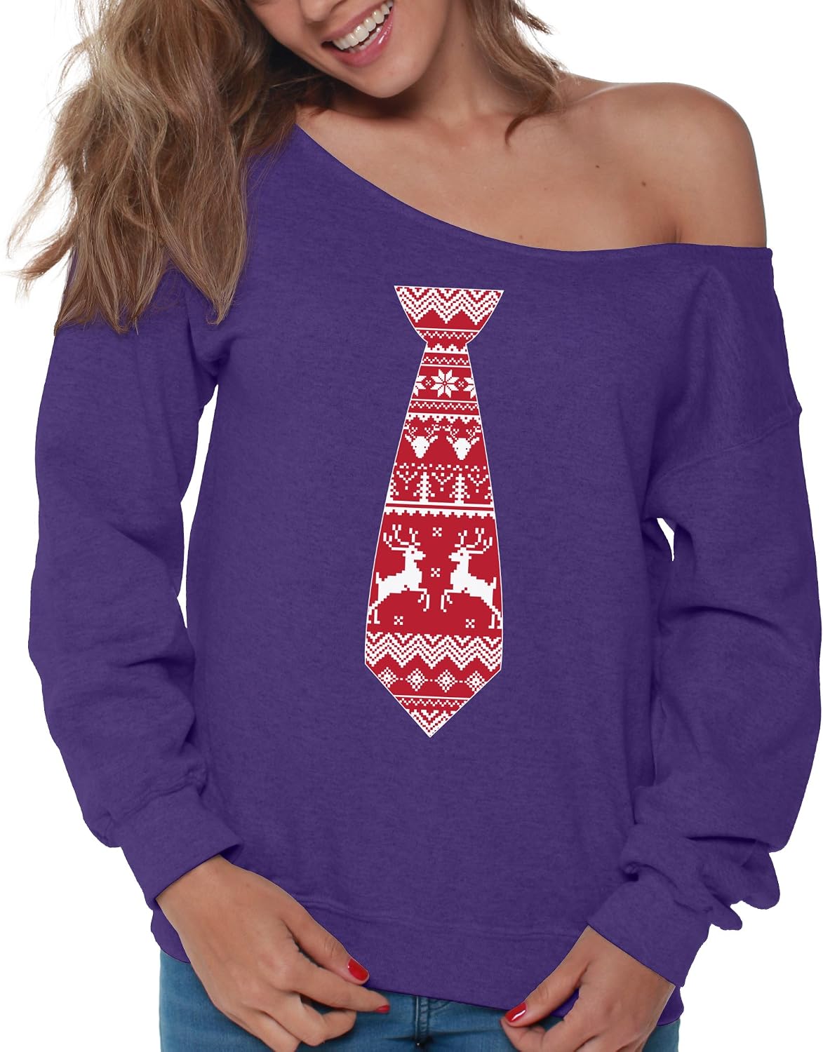 Vizor Red Tie Off Shoulder Sweatshirt 