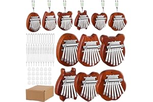 Lukmaa 36 Pieces Mini 8 Keys Finger Thumb Piano Set Include 12 Pcs Portable Wood Thumb Piano with Lanyard and Chain 24 Pcs Finger Protector for Kids Adults Beginners Music Lovers Players