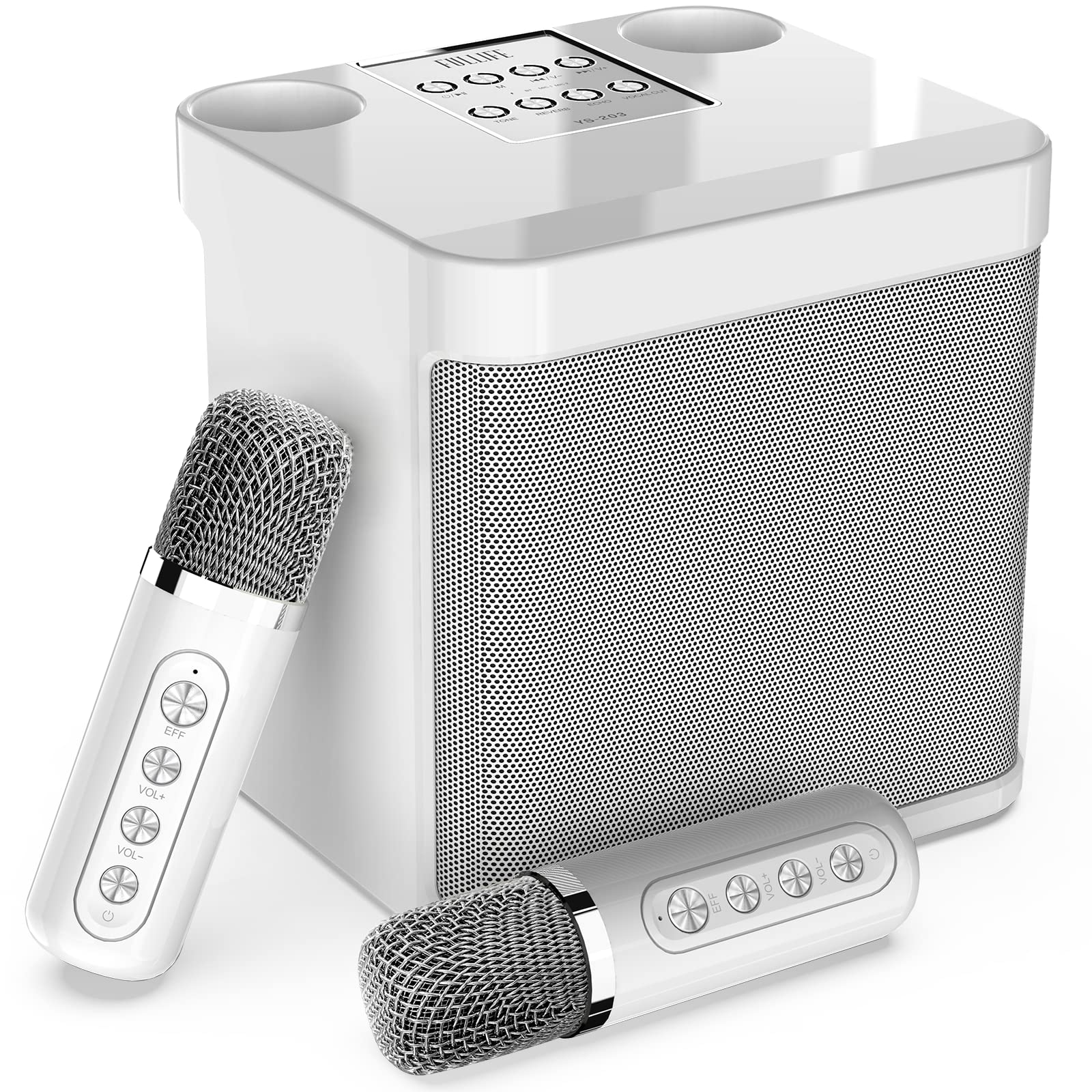 FULLIFE Karaoke Machine for Adults/Kids, 3000mAh Portable Bluetooth Karaoke Speaker with 2 Wireless Microphones, HD Karaoke PA System with Echo/Vocal Cut, Supports TF/USB/AUX-in, for Home Parties