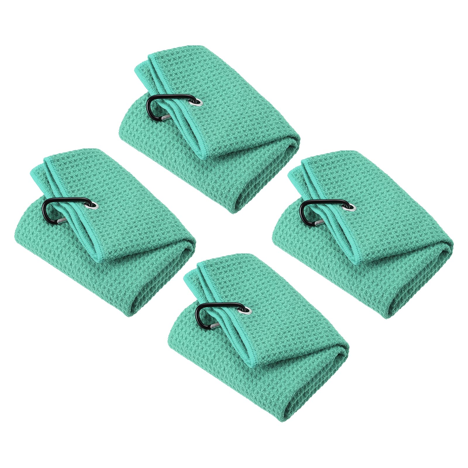 PATIKIL 20"x16" Tri-Fold Golf Towels, 4 Pack Waffle Pattern Towels Soft Fiber Strong Water Absorption with D Clip for Golf Lovers, Green