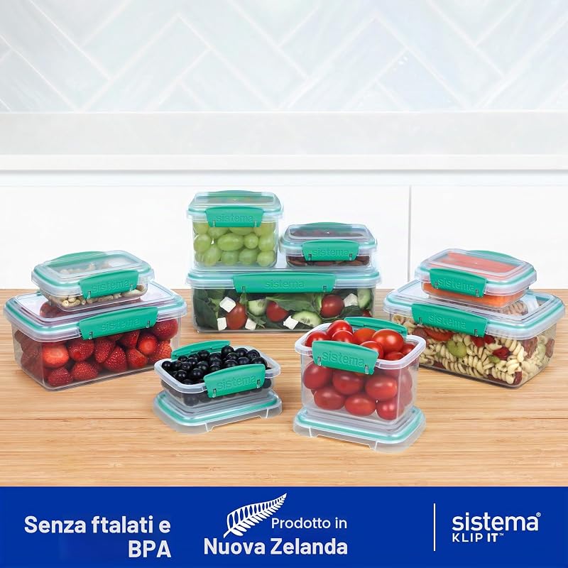 KLIP IT Contenitori per alimenti | Contenitori per la preparazione dei pasti impilabili ed ermetici | Scatole per il pranzo per la scuola e snack | 18 pz. (9 contenitori e coperchi)