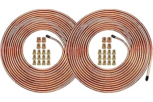 MuHize 1/4 Inch Brake Line Kit - 25 Ft Copper Coated Braking Tubing + 16 Braking Fittings(2 Sets), Anti-Rust & Durable, Fits Sedan, SUV, Light Truck Brake Line Replacement