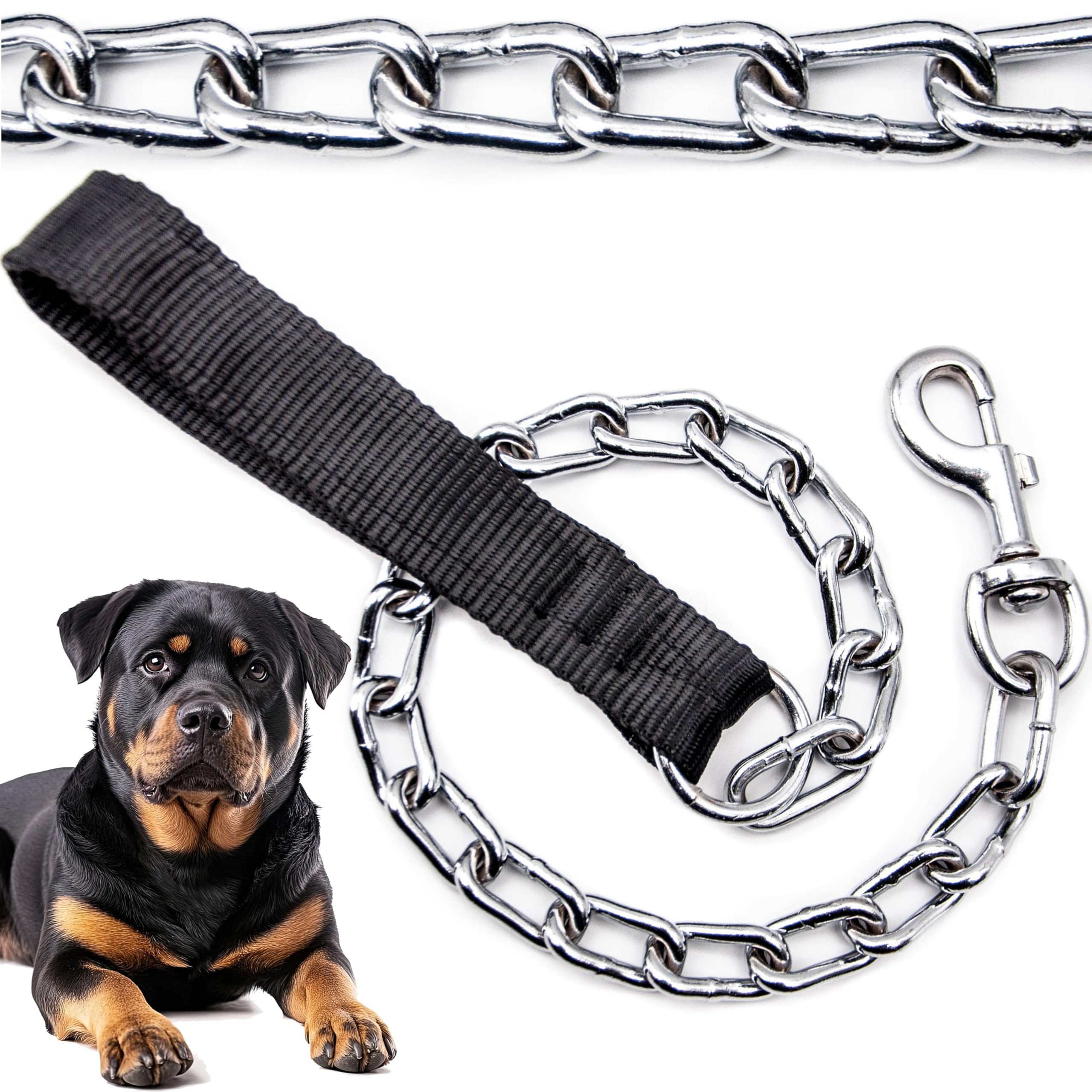 6mm Thick Heavy Duty DOG CHAIN Leads NYLON STRAP – Chew Proof Hook, Outdoor Camping Accessories, Leashes, Training Lead for Dogs – SHORT CHAIN for Large Dogs (Black, 500gm)