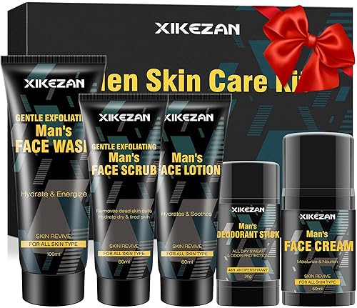 XIKEZAN Mens Gifts for Men,Mens Skin Care Kit,Nourishe & Hydrate Skin w/Face Wash,Scrub,Lotion,Cream,Deodorant,Skin Care Set Unique Christmas Gifts for Men Him Dad Daddy Husband Boyfriend Teen Boys