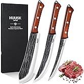 Huusk Butcher Knife Set for Meat Cutting, 3PCS Carving BBQ Brisket Knives, Hand-forged Kitchen Knive Set with Ergonomic Handle, Christmas Gifts for Men Women