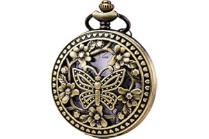 MORFONG Pocket Watch Vintage Steampunk Butterfly Pattern Fob Quartz Watch for Men Women