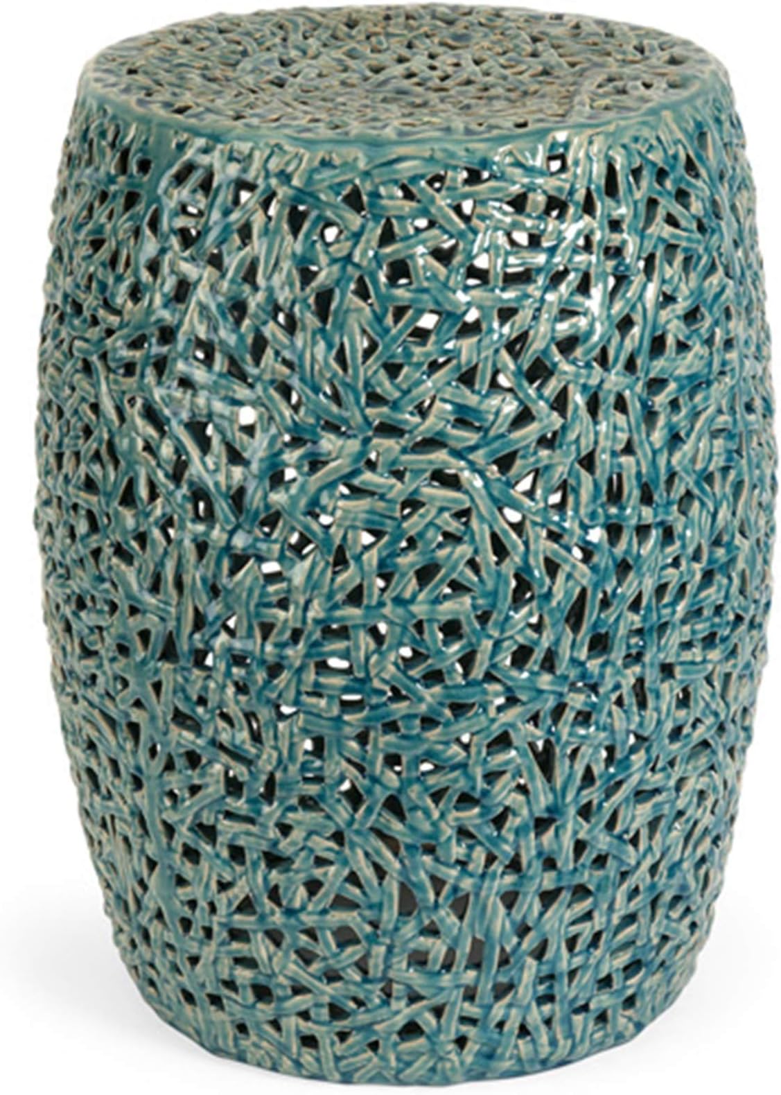 CC Home Furnishings 20" Decorative Glossy Turquoise Tobit Cut-Out Ceramic Garden Stool