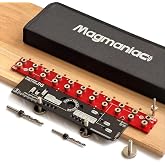 Shelf Pin Jig 11 Holes, Shelf Pin Drilling Jig, Shelf Hole Jig Tool | Self-Contained Clamping Function All Metal with 1/4" &amp; 5mm Drill Bit Drill Guide Storage Bag (RedxBlack)