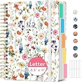 Taja Large Spiral Notebooks for Work 5 Subject with Removable Dividers | 8.5" x 11" Pretty Hardcover Notebook Journal for Women, College Ruled, Perfect for Study &amp; Office , 280 Pages, Wildflowers