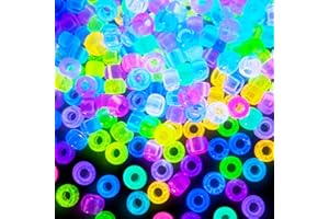 SUNLODE Glow in The Dark Pony Beads for Bracelets, 1000+pcs 6x9mm Rave Kandi Acrylic Beads Neon Luminous Colored Charms Hair Bead for Braids Girls Halloween Jewelry Making Crafts Party Supplies