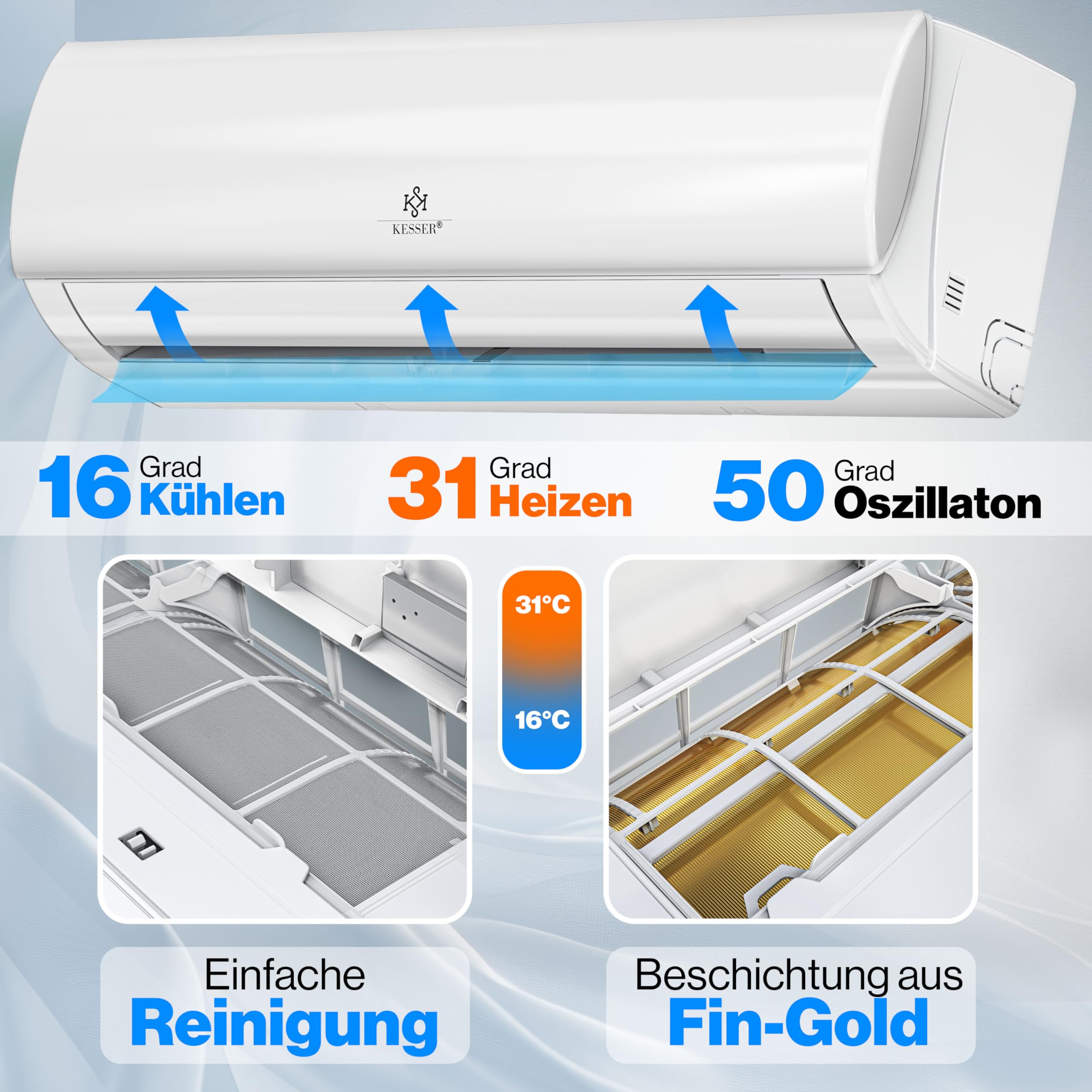 KESSER® Split Klimaanlage Set Quick Connect 9000 BTU 2,6 kW – WiFi & App Klimagerät mit Heizfunktion & Kühlmodus Wandklimaanlage, mit Kupferleitung Kältemittel R32 Inkl. Montagematerial 3