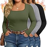 Evervibe 3 Pack Women's Plus Size Thermal Shirts Fleece Lined Long Sleeve Square Neck Slim Tops Underwear Base Layer Winter