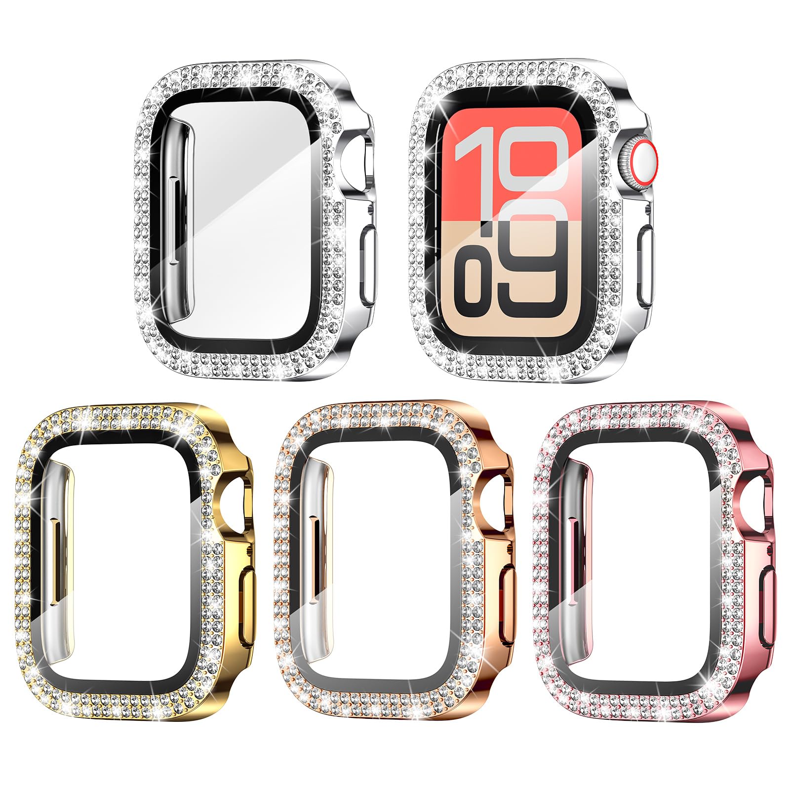 Goton 4-Pack Bling Case for Apple Watch Screen Protector 44mm Series 6/5/4, SE 3/2/1, Women Glitter Diamond Rhinestone Protector for iWatch Cover Accessories 44 mm