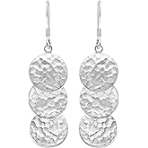 AeraVida Trendy Cascading Hammered Triple Disc Circles .925 Sterling Silver Dangle Earrings | Triple Disc Dangle Earrings | 12 Mm Earrings | Hammered Silver Circle Earrings