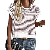 ATHMILE Womens Short Sleeve Sweater Spring Summer Striped Teacher Round Neck Pullover Cap Sleeve Knit Cute Vest Tops 2026