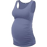 Peauty "Long Enough to Cover Hip Maternity Side Ruch Tank Tops/Basic Maternity Tops for Summer Casual Wear (S-3XL)