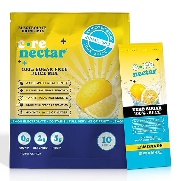 ZERO SUGAR LEMON HYDRATION JUICE PACKETS – 100% SUGAR FREE, NATURAL SWEETENED, DIABETIC, KETO & FASTING FRIENDLY – MADE WITH REAL FRUIT & CLEAN INGREDIENTS – ALL SUGAR REMOVED NATURAL BEVERAGE JUICE -10 STICKS