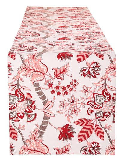RajRang Cotton Floral Table Runner/Placemat , Large, White