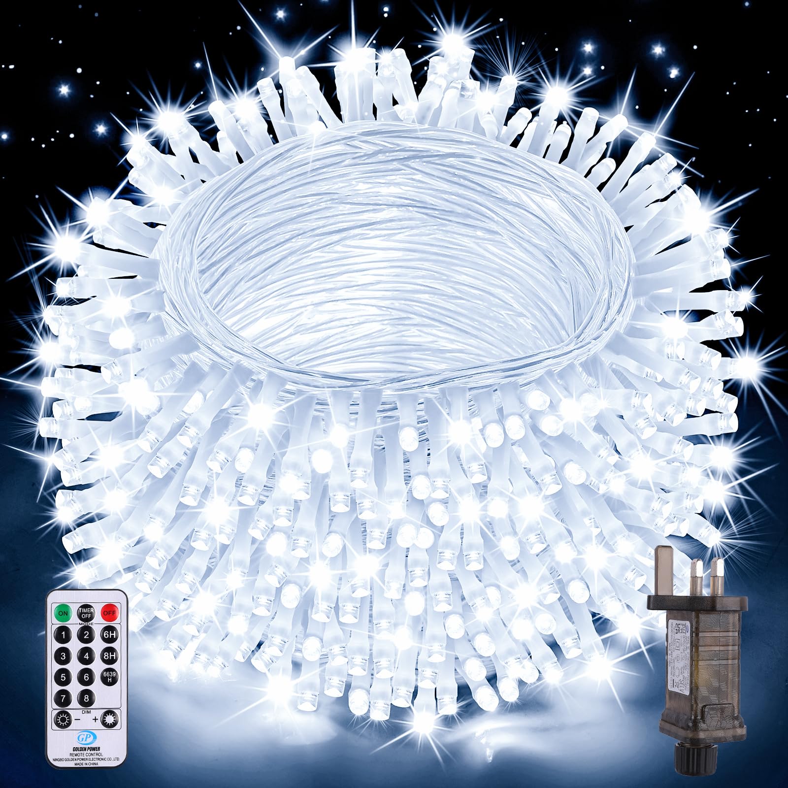Auriostar Outdoor Christmas Tree Lights, 20M 200 LEDs Xmas Fairy Lights Indoor Mains Powered with 8 Modes/Timer/Remote, IP44 Waterproof Outside Garden Lights for Bedroom/Party/Wedding/Tree/Home