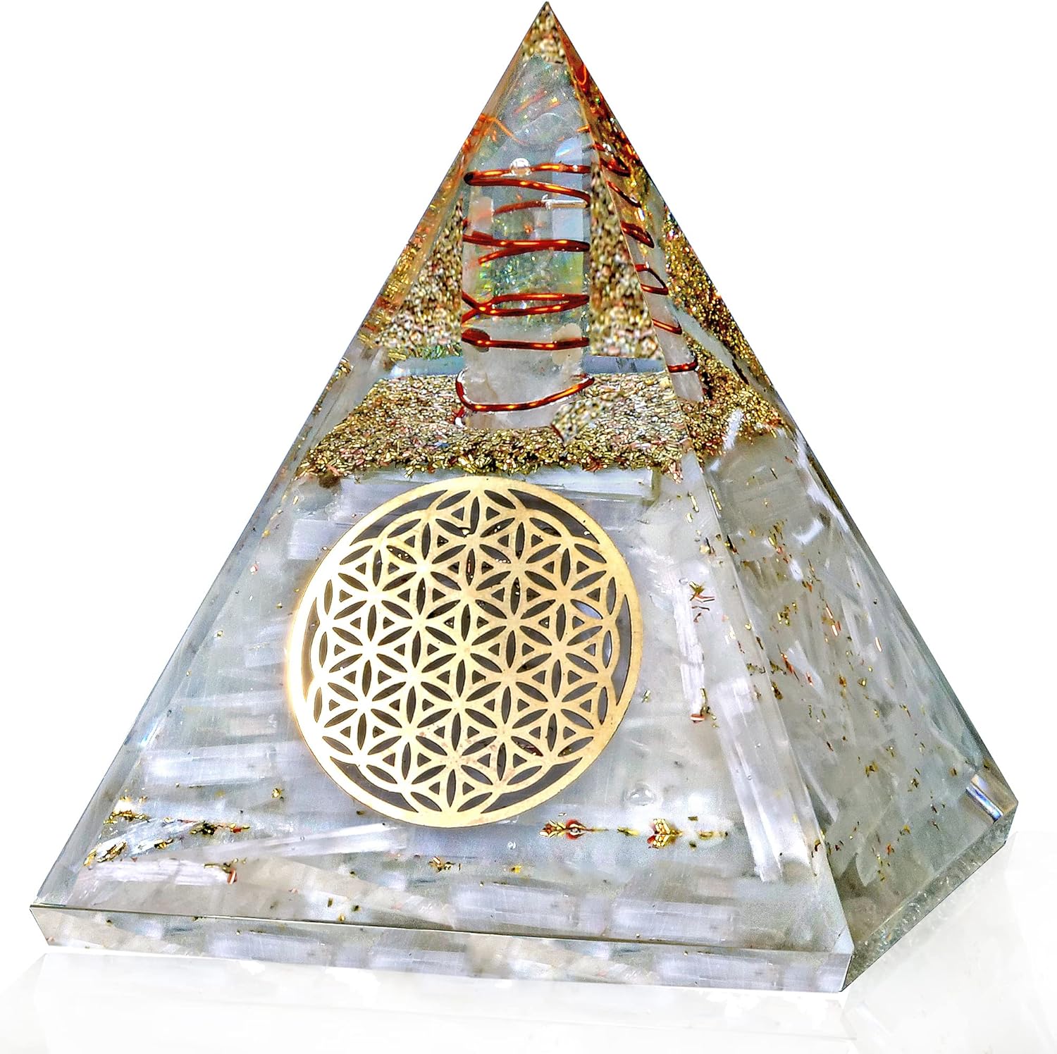 Mixed Media - Anaya Agate Selenite Glow Crystal Pyramid – Handmade Selenite Orgone Pyramid for High Frequency Vibration, Powers of Manifestation – White Copper Pyramid Promotes Peace and Calmness