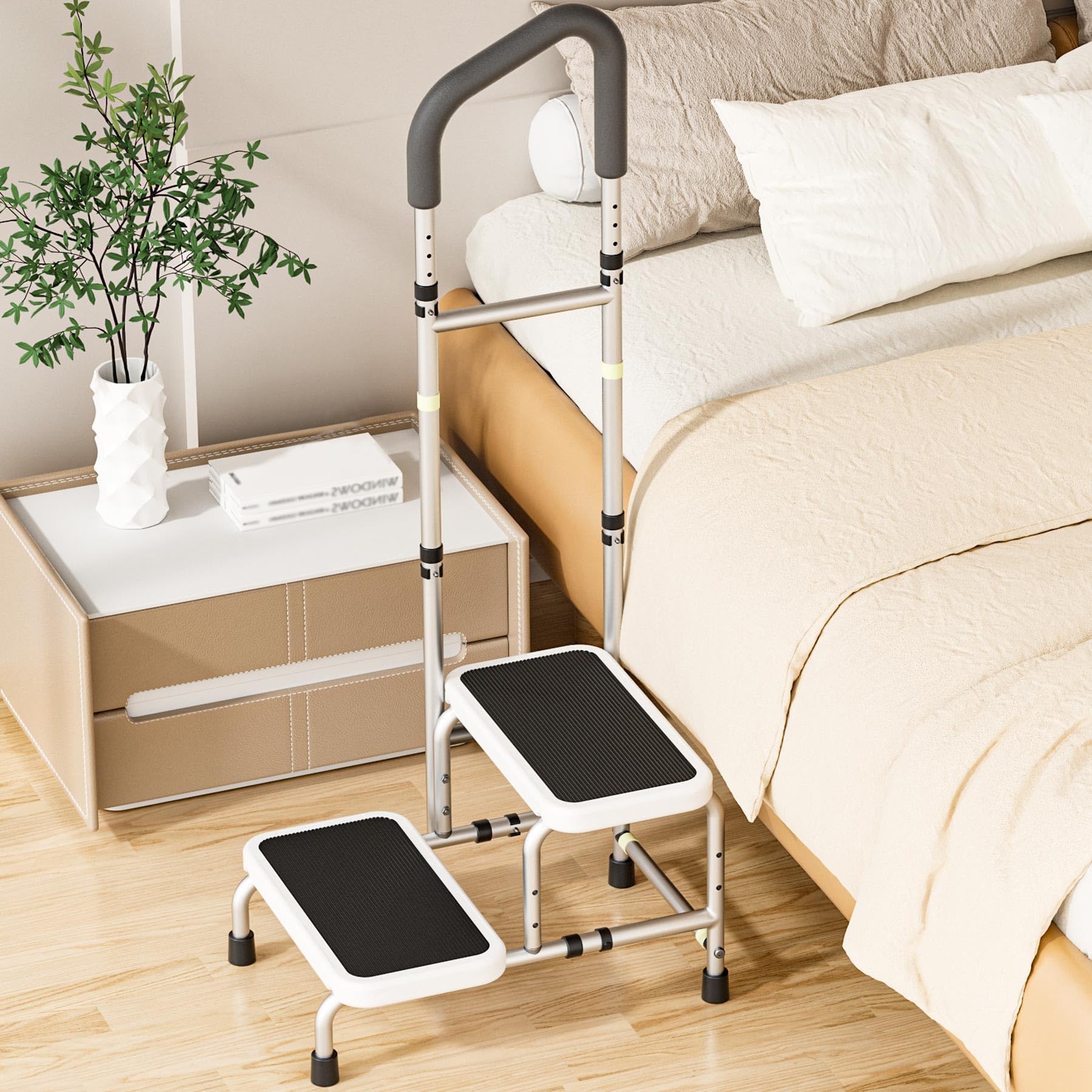 Photo 1 of Bed Steps for High Beds for Adults, Heavy Duty Step Stool with Adjustable Handle for Elderly, Large Anti-Slip Platform, Support up to 400lbs, Safety Step Stools for Bathroom, Outdoor & Car Use