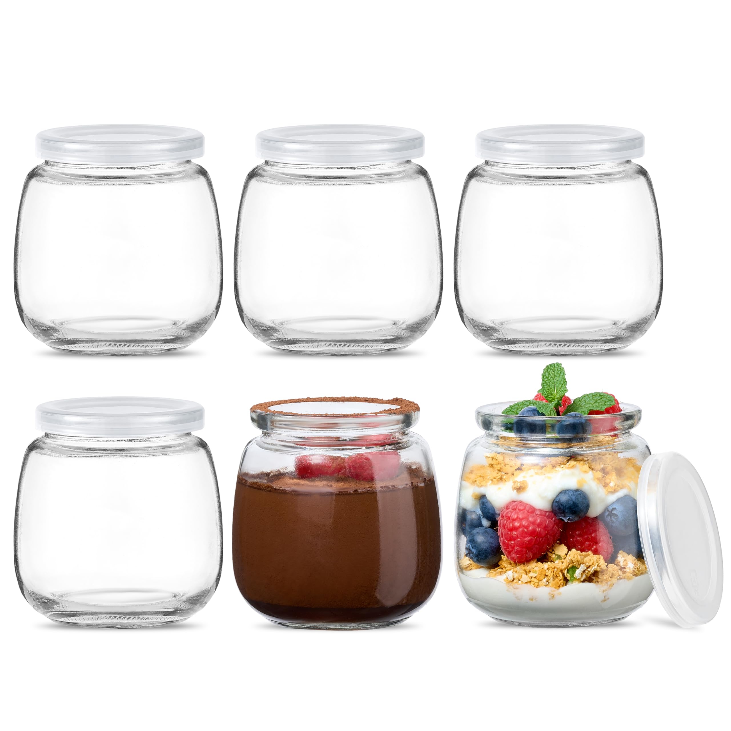Danmu Art 6Pcs Yogurt Pudding Milk Glass Bottles Jars with Plastic Lids Mini Cup Small Glass Bottles Perfect for Yogurt Maker (200ml)