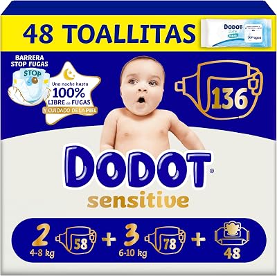 Sensitive Kit Recién Nacido Pañales + toallitas, 58 Pañales de la Talla 2 + 78 Pañales de la Talla 3 + 48 Toallitas Pure Aqua para Bebe, 99% Agua