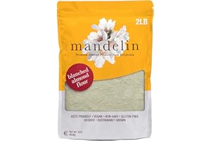 MANDELIN CALIFORNIA ALMONDS AND ALMOND PASTES Mandelin Grower Direct Pure Blanched Almond Flour 2 lb / 32oz, Finely Ground, Non-GMO, Gluten Free, Vegan, Keto Plant Based Diet Friendly, Kosher for Passover, Every Batch Tested for Quality