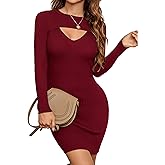 Blooming Jelly Womens Long Sleeve Sweater Dress Sexy Cut Out Bodycon Mini Fall Dress Trendy Ribbed Ladies Winter Sweater