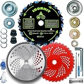 IRONHIT 9" x 20T Chainsaw Tooth Brush Cutter Blades, 9" x 36 Teeth Carbide Tipped Blades, 10" x 80T Carbide Tip Blades,Trimmer Blades,1'' / 2.54MM Arbor Size (3 Blades with Adaptor Kits)