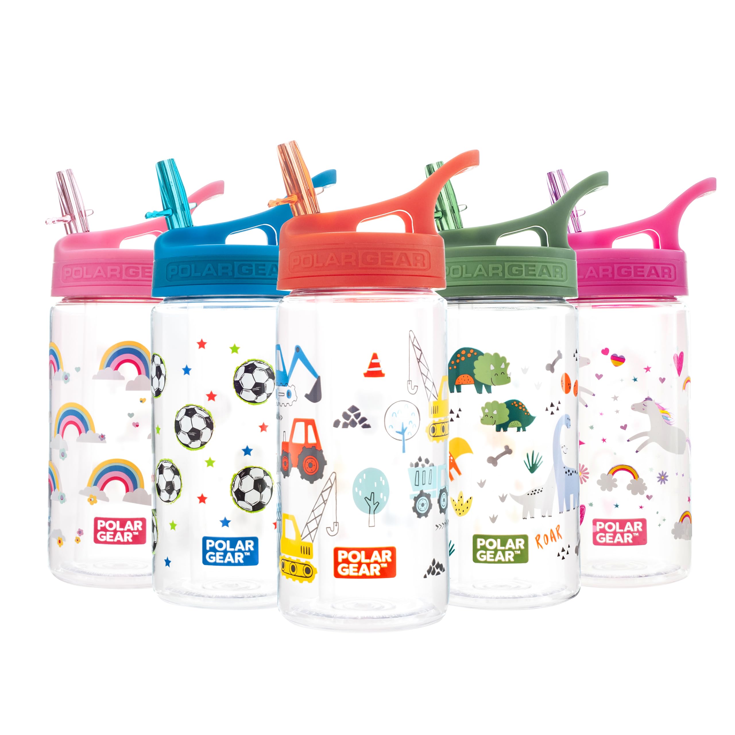 Polar Gear Kids Water Bottles with Straw - 400ml BPA-Free Kids Drinks Bottle with Carry Handle - School Water Bottle with Removable Straw - Construction, Red