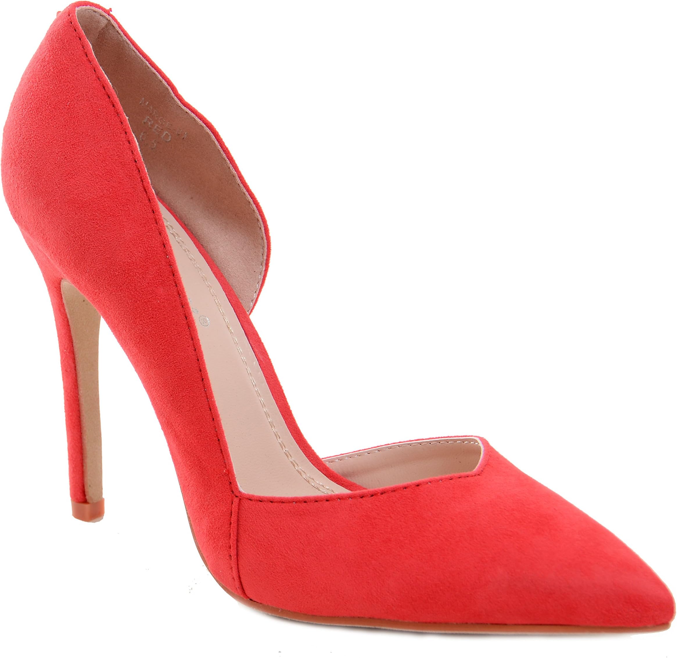Red D'Orsay Pointy Toe Vegan Suede Women's Rockabilly Pump