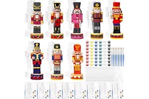 VercanMonth Set of 8 Ceramic Christmas Nutcracker DIY Painting Kit Ceramics to Paint Your Own Nutcracker Statues Unpainted Plaster Figurines Brushes Acrylic Paints Bags Party Favor for Adults